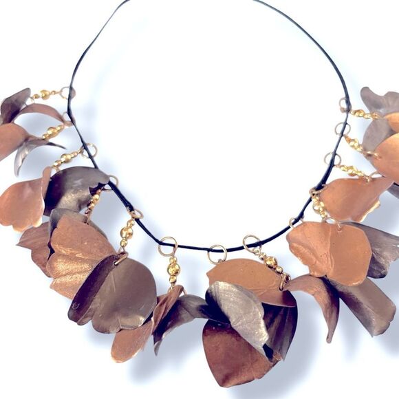 Gold Bronzed Leaf Cord Necklace - Picture 4 of 4